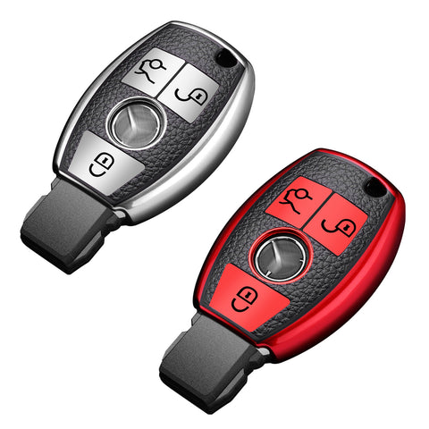 Full Protection Silver Smart Key Fob Cover Case Shell For Mercedes Benz 3 Button