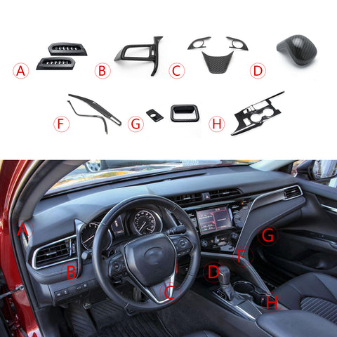 Carbon Fiber Style Interior Overlay Cover Combo Kit For Toyota Camry 2018-2024