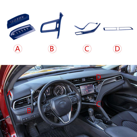 Blue Side AC Air Vent Console Stripe Overlay Trim Kit For Toyota Camry 2018-2020