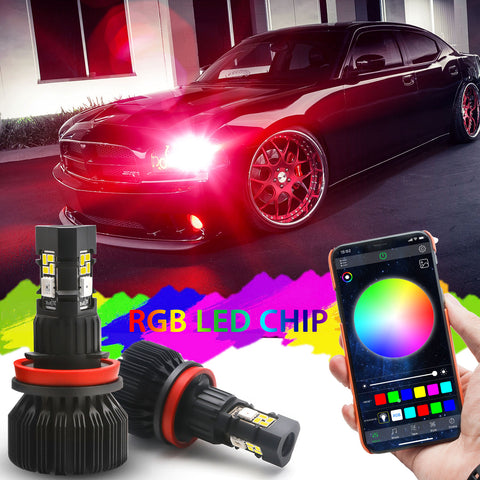 Xotic Tech 2x 9005 H10 Muti-Color RGB LED APP Phone Remote Control Wireless Fog Light Bulbs