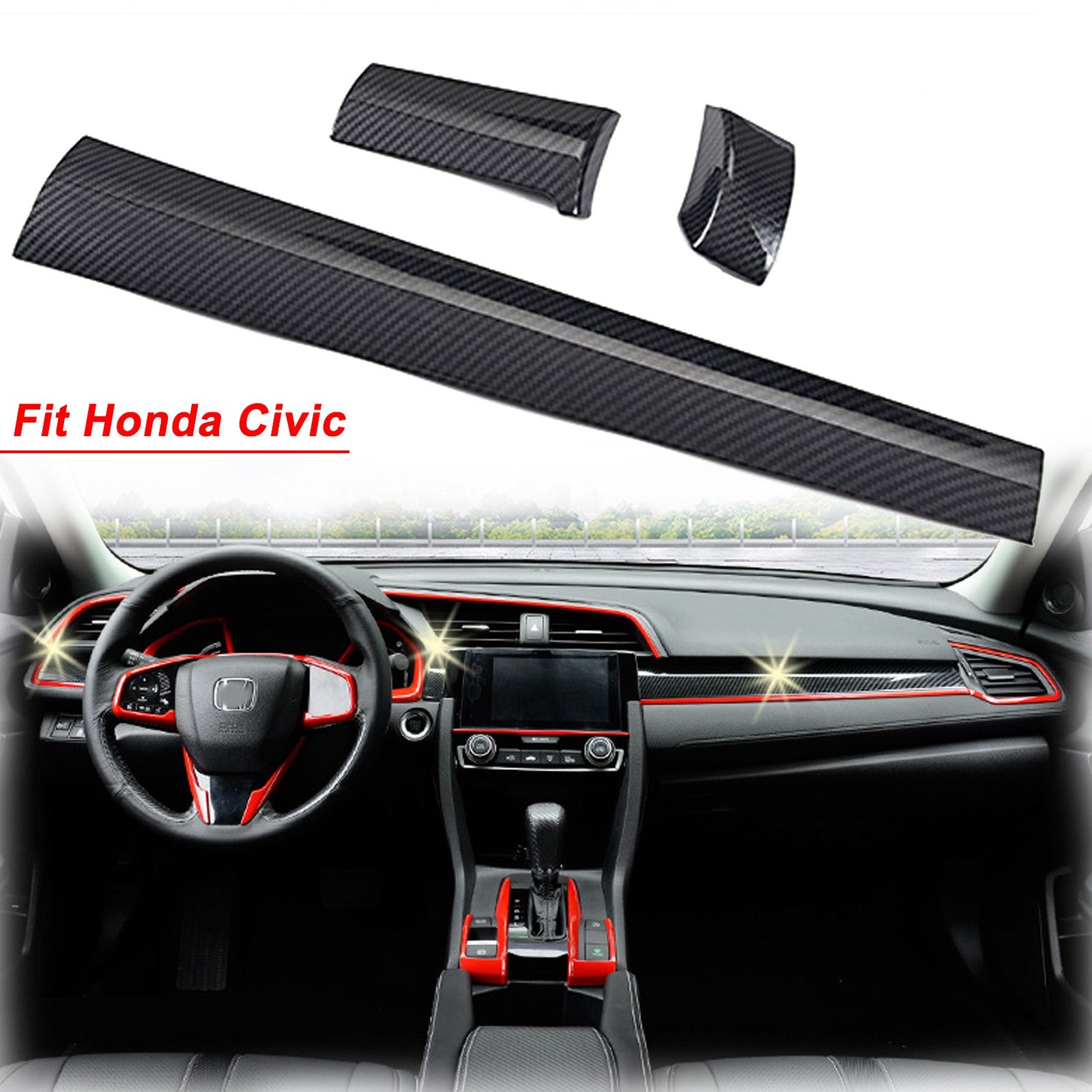  Great-luck ABS Plastic Dashboard Cover,Dash Cover Custom,  Interior accessories Decaration Sticker 1Pcs/Set(Carbon Fiber Style) for  Honda 10th Civic(2016 2017 2018 2019 2020) Civic Hatchback/Type R :  Automotive