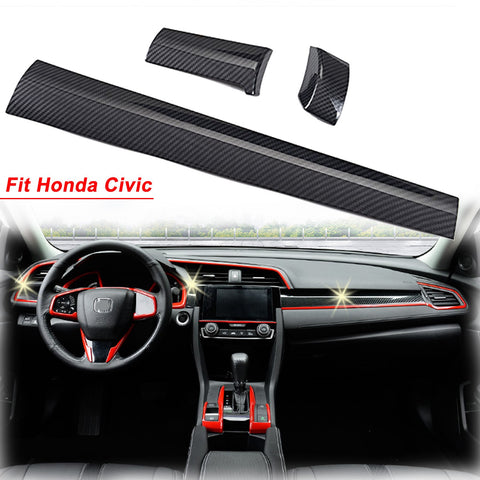Carbon Fiber Pattern Interior Dashboard Cover Trim Sticker Fit Honda Civic 2016-2020