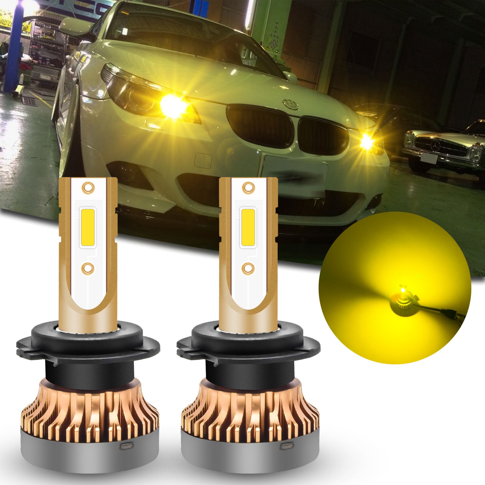 H7 COB Yellow Light Bulbs for DRL Fog | Xotic
