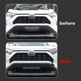 Set Carbon Fiber Style Exterior Front Grille Stripe Logo Ring Headlight Eyelid Accessories Cover Trim Combo Kit, Compatible with Toyota Rav4 2019-2024