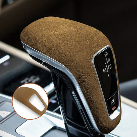 Brown Alcantara Suede ABS Gear Shift Knob Cover Trim For Porsche Cayenne 2018-21