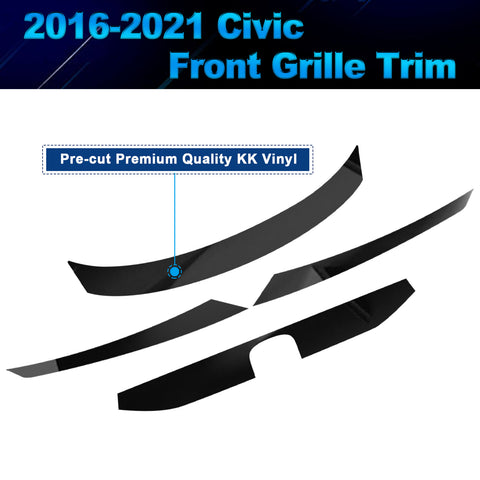 Glossy Black KK Vinyl Front Grille Chrome Delete Blackout For Civic 2016-2021