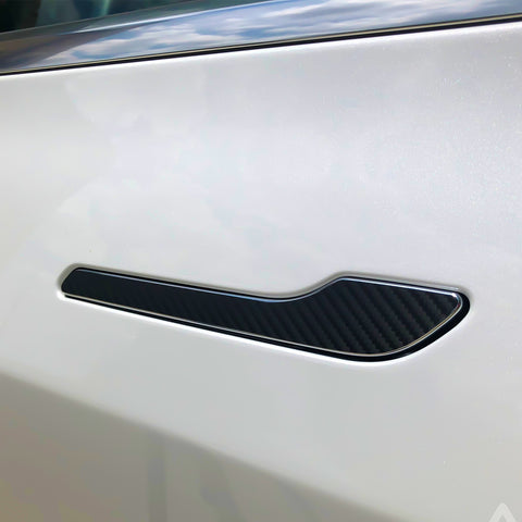 Carbon Fiber Door Handle + Door Edge Guard Cover Trim For Tesla Model 3 2017-2024 & Model Y 2020-up