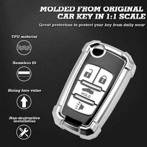 Silver Full Protect Remote Smart Key Fob Cover Case Compatible with Chevrolet Camaro, Cruze, Equinox or Buick Allure, Encore, Lacrosse or GMC Terrain etc. (4-Buttons Key)