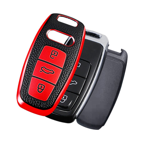 Red Soft TPU Leather Anti-dust Full Seal Remote Key Fob Cover For Audi A6L A7 A8