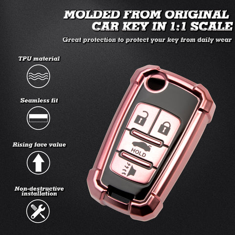 Xotic Tech Pink TPU w/ Printed 4-Button Key Fob Shell Cover Case w/ Pink Keychain, Compatible with Chevrolet Camaro Cruze Malibu, Buick Encore, GMC Terrain Smart Keyless Entry Key