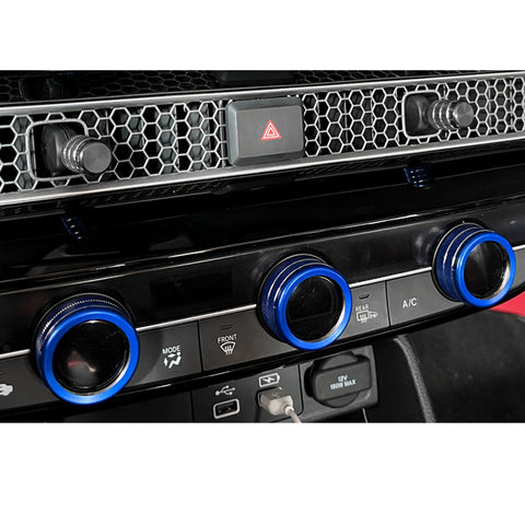 3PCS Blue Center Console AC Climate Knob Ring Overlay Trim For Honda Civic 2022+