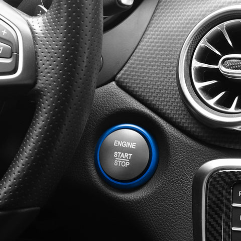 Aluminum Keyless Start Engine Stop Push Button Surrounding Ring Decoration Cover Trim Compatible with Mercedes Benz B C E S G CL SL ML GL CLA GLA GLC GLK GLS Class (Blue)