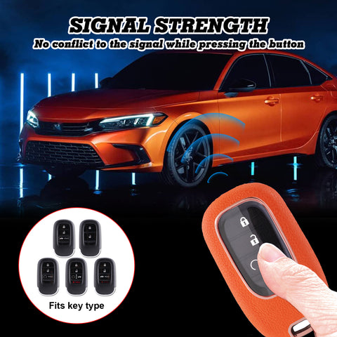 Orange TPU w/Leather Texture Full Protect Remote Key Fob For Honda Accord 2022+