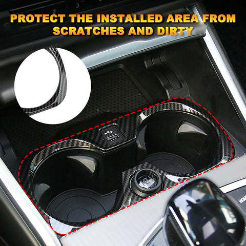 Carbon Fiber ABS Center Water Cup Holder Cover Trim For BMW 3 Series G20 2019-21