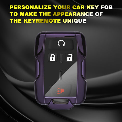 Purple TPU 360° Protection Remote Key Cover w/Keychain For Chevy Silverado GMC Sierra 2014-up
