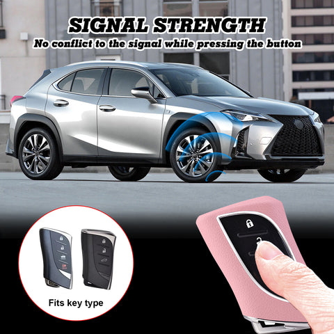 Pink TPU w/Leather Style Full Protect Remote Key Fob Cover For Lexus ES 350 18+