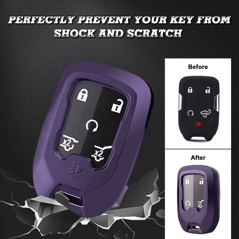 Purple Soft TPU Full Covered Keyless Entry w/Button Fob Cover For Chevrolet Silverado 1500 2500HD 3500HD 2019-up