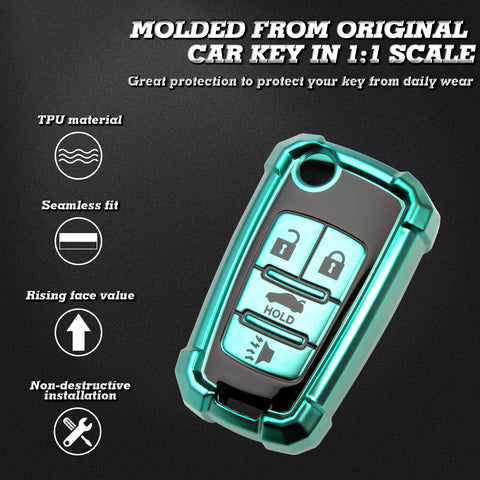 Green Full Protect Remote Smart Key Fob Cover Case  Compatible with Chevrolet Camaro, Cruze, Equinox or Buick Allure, Encore, Lacrosse or GMC Terrain etc. (4-Buttons Key)