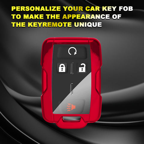 Red TPU 360° Protection Remote Key Cover w/Keychain For Chevy Silverado GMC Sierra 2014-up