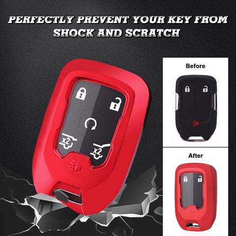 Red Soft TPU Full Protect w/Button Key Fob Cover w/Keychain For Chevy GMC Yukon/XL/Denali