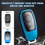 Blue Soft TPU Full Protect Smart w/Button Key Fob Cover For Mercedes-Benz C E S