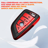 For BMW X1 X3 X5 X6 X7 5 7 Series Red TPU Leather Key Shell Fob Case Cover w/Keychain