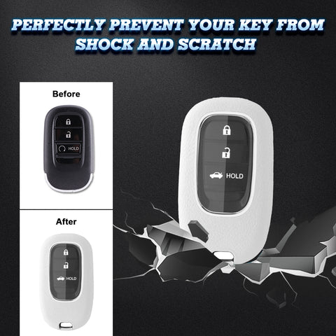 White TPU w/Leather Texture Full Protect Remote Key Fob For Honda Accord 2022+