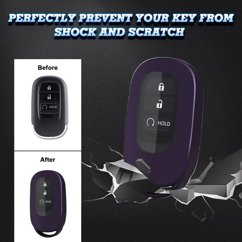 Purple Black Soft TPU Full Protect Remote Smart Key Fob Cover w/Keychain For Honda Accord Civic 2022