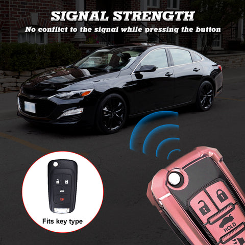 Pink Full Protect Remote Smart Key Fob Cover Case Compatible with Chevrolet Camaro, Cruze, Equinox or Buick Allure, Encore, Lacrosse or GMC Terrain etc. (4-Buttons Key)