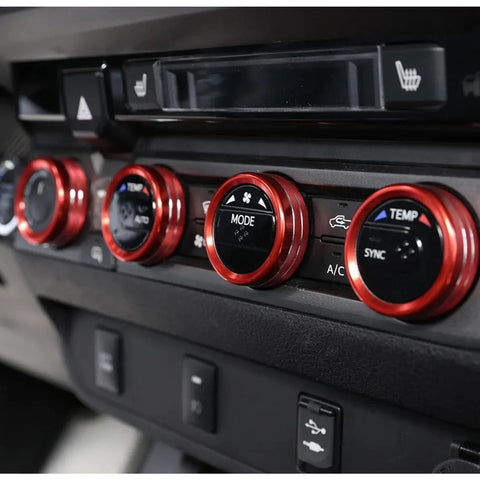 Red AC & 2WD/4WD Switch Control Knob Rings Cover For Toyota Tacoma 2016-2023