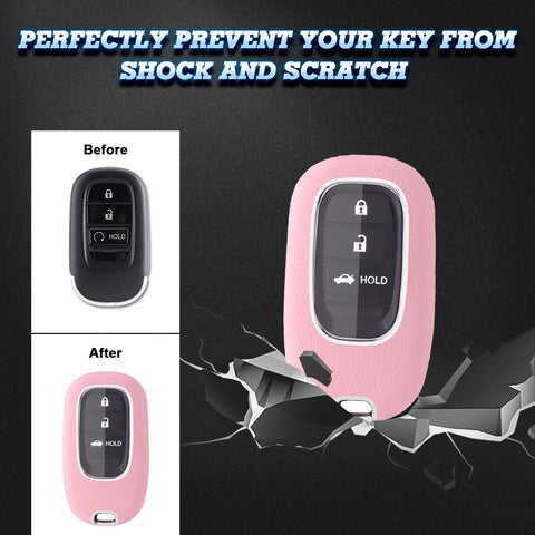 Pink TPU w/Leather Texture Full Protect Remote Key Fob w/Keychain For Honda Accord 2022+