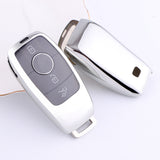 Sliver Soft TPU Full Protect Smart w/Button Key Fob Cover For Mercedes-Benz