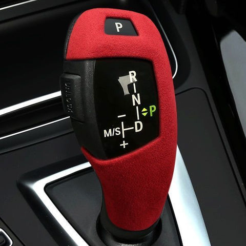 Red ABS Suede Leather Gear Shift Lever Knob Cover Trim For BMW X5 X6 E60 E70 E71