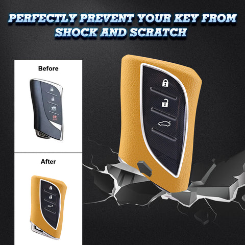 Yellow TPU w/Leather Style Full Protect Remote Key Fob Cover For Lexus ES 350 18+