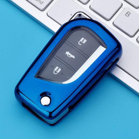 1X Blue Shockproof Flip Key Fob Cover Case For Toyota Corolla Yaris 2/3/4 Button