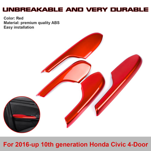 Sporty Red Interior Door Armrest Panel Trim Cover For Honda Civic 2016-2020 21