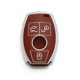 Key Fob Cover Case Shell Keyless Full Protect Brown w/Keychain For Mercedes Benz 3 Button