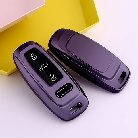 Purple TPU Full Seal Smart w/Button Key Holder Shell For Audi A7 A8 Q5 R8 TT S5