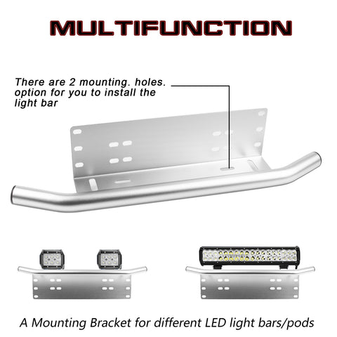 Silver Front Bumper Bull Bar Style License Plate Bracket LED Work Light Holder