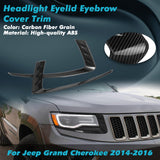 Carbon Fiber Style Headlight Eyebrow Eyelid Trim For Jeep Grand Cherokee 2014-16