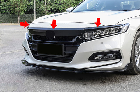 Front Grille Cover Moulding Trim fit for compatible with Honda Accord 2018 2019 2020 ABS Glossy Black Lip Bumper, 3PCS