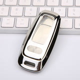 Silver TPU Full Seal Smart w/Button Key Holder Shell For Audi A7 A8 Q5 R8 TT S5