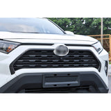 Set Carbon Fiber Style Exterior Front Grille Stripe Logo Ring Headlight Eyelid Accessories Cover Trim Combo Kit, Compatible with Toyota Rav4 2019-2024