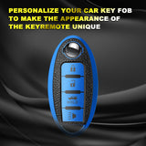 4 Buttons Remote Key Fob Shell TPU & Leather Full Protect Holder Blue For Nissan