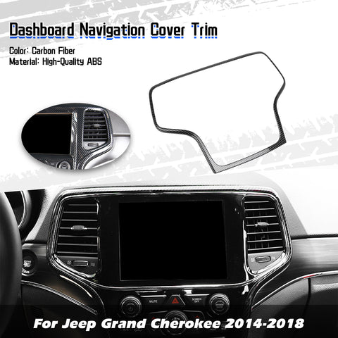 Interior Dashboard GPS Navigation Screen Bezel Cover Trim, Carbon Fiber Pattern, Compatible with Jeep Grand Cherokee 2014-2018