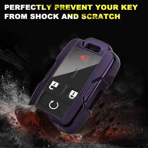Purple TPU Remote Key Fob Cover Case w/Face Panel Compatible with GMC Sierra Yukon Canyon Cadillac or Chevrolet Silverado 1500 2500HD 3500HD Colorado (Fit the 4/5/6 button)