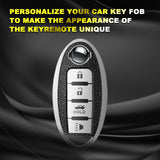 4 Buttons Remote Key Fob Shell TPU & Leather Full Protect Holder w/Keychain Silver For Nissan