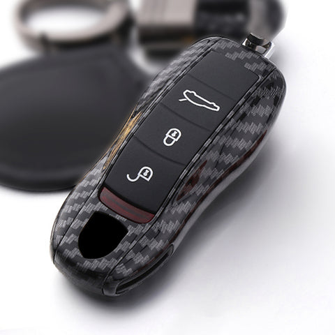 Gloss Black Carbon Fiber ABS Remote Key Holder Skin For Cayenne Cayman Carrera Panamera Boxster Macan