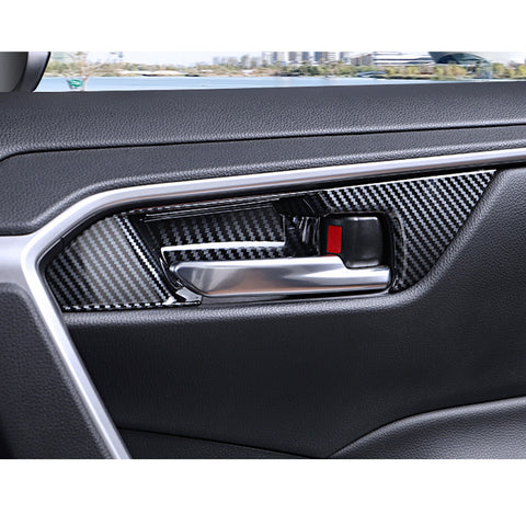 4x Carbon Fiber Black Interior Door Handle Bowl Cover Trim For Toyota RAV4 2019-2021