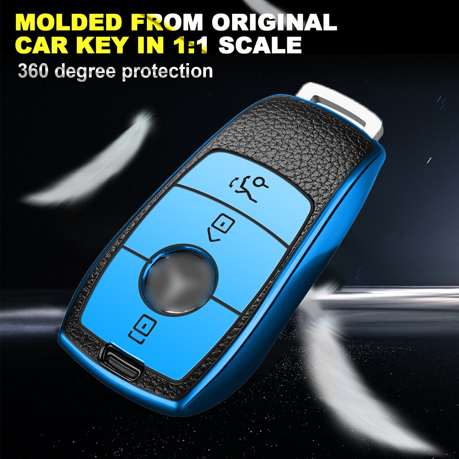 Xotic Tech TPU Leather Key Fob Cover For Mercedes-Benz E/S-Class 2017-2020 - Silver 3-Button Remote